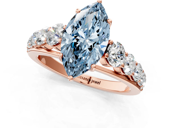 Rose gold Fancy Blue Marquise Cut Brilliant Diamond Pavé Band with Six-Prong Setting