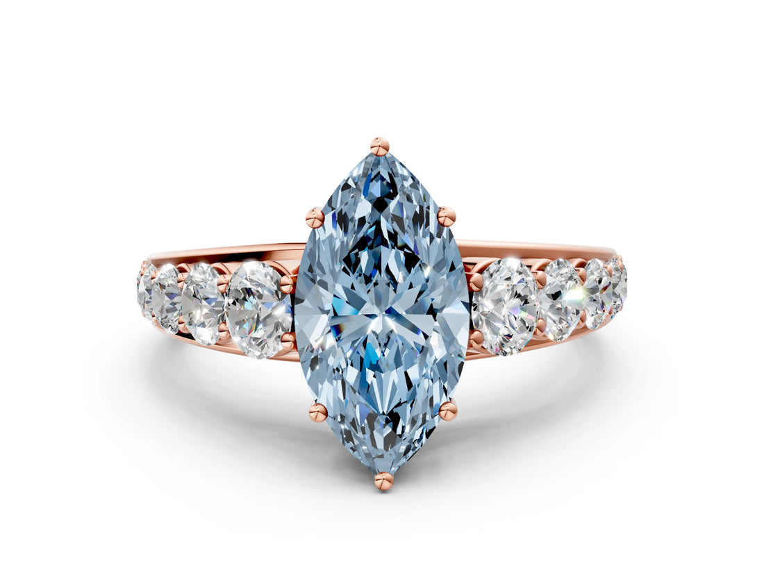 Rose gold Fancy Blue Marquise Cut Brilliant Diamond Pavé Band with Six-Prong Setting_12