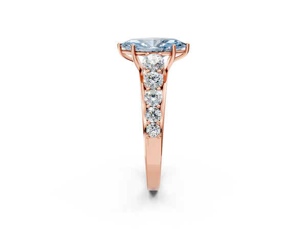 Rose gold Fancy Blue Marquise Cut Brilliant Diamond Pavé Band with Six-Prong Setting