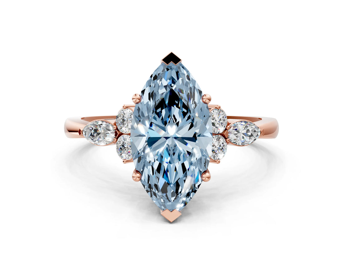 Rose gold Fancy Blue Marquise Cut Brilliant Diamond Solitaire Ring with Pear Side Stones and Four-Prong Setting_3