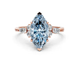Rose gold Fancy Blue Marquise Cut Brilliant Diamond Solitaire Ring with Pear Side Stones and Four-Prong Setting_3