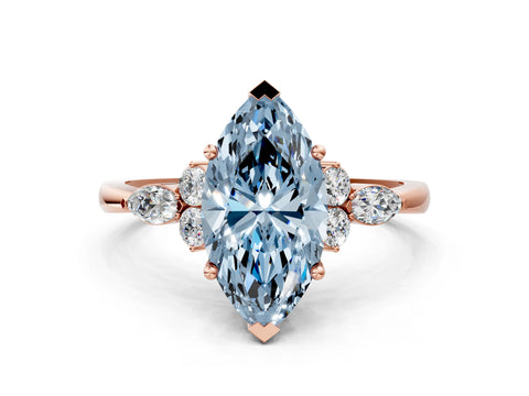 Rose gold Fancy Blue Marquise Cut Brilliant Diamond Solitaire Ring with Pear Side Stones and Four-Prong Setting_3