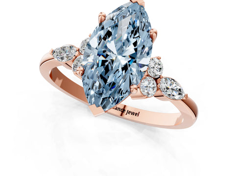 Rose gold Fancy Blue Marquise Cut Brilliant Diamond Solitaire Ring with Pear Side Stones and Four-Prong Setting_4