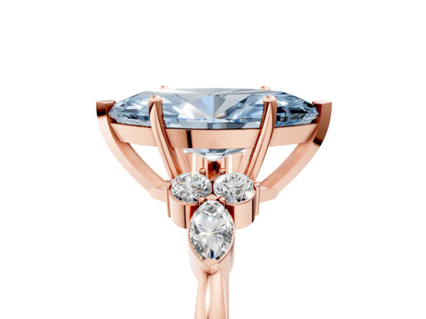 Rose gold Fancy Blue Marquise Cut Brilliant Diamond Solitaire Ring with Pear Side Stones and Four-Prong Setting_8
