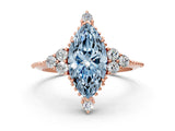 Rose gold Fancy Blue Marquise Cut Brilliant Diamond with Cluster Setting on a Beaded Band and Four-Prong Setting