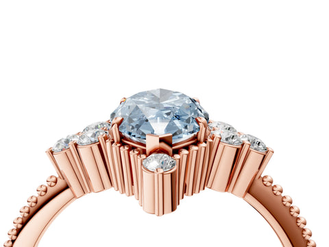 Rose gold Fancy Blue Marquise Cut Brilliant Diamond with Cluster Setting on a Beaded Band and Four-Prong Setting_4