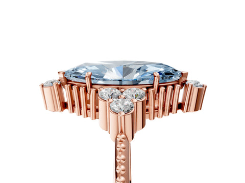 Rose gold Fancy Blue Marquise Cut Brilliant Diamond with Cluster Setting on a Beaded Band and Four-Prong Setting_5