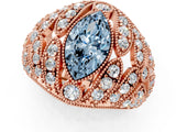 Rose gold Fancy Blue Marquise Cut Brilliant Halo Pave Diamond Milgrain Ring_1