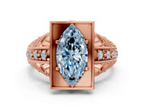 Rose gold Fancy Blue Marquise Cut Brilliant Milgrain Filigree Diamond Ring with Square Prong Setting