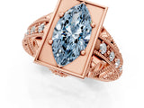 Rose gold Fancy Blue Marquise Cut Brilliant Milgrain Filigree Diamond Ring with Square Prong Setting_1