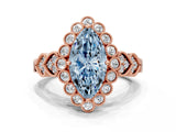 Rose gold Fancy Blue Marquise Cut Brilliant Milgrain Pave Heart Band Solitaire Ring