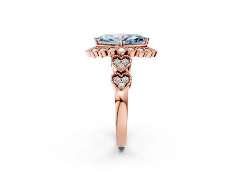 Rose gold Fancy Blue Marquise Cut Brilliant Milgrain Pave Heart Band Solitaire Ring_2
