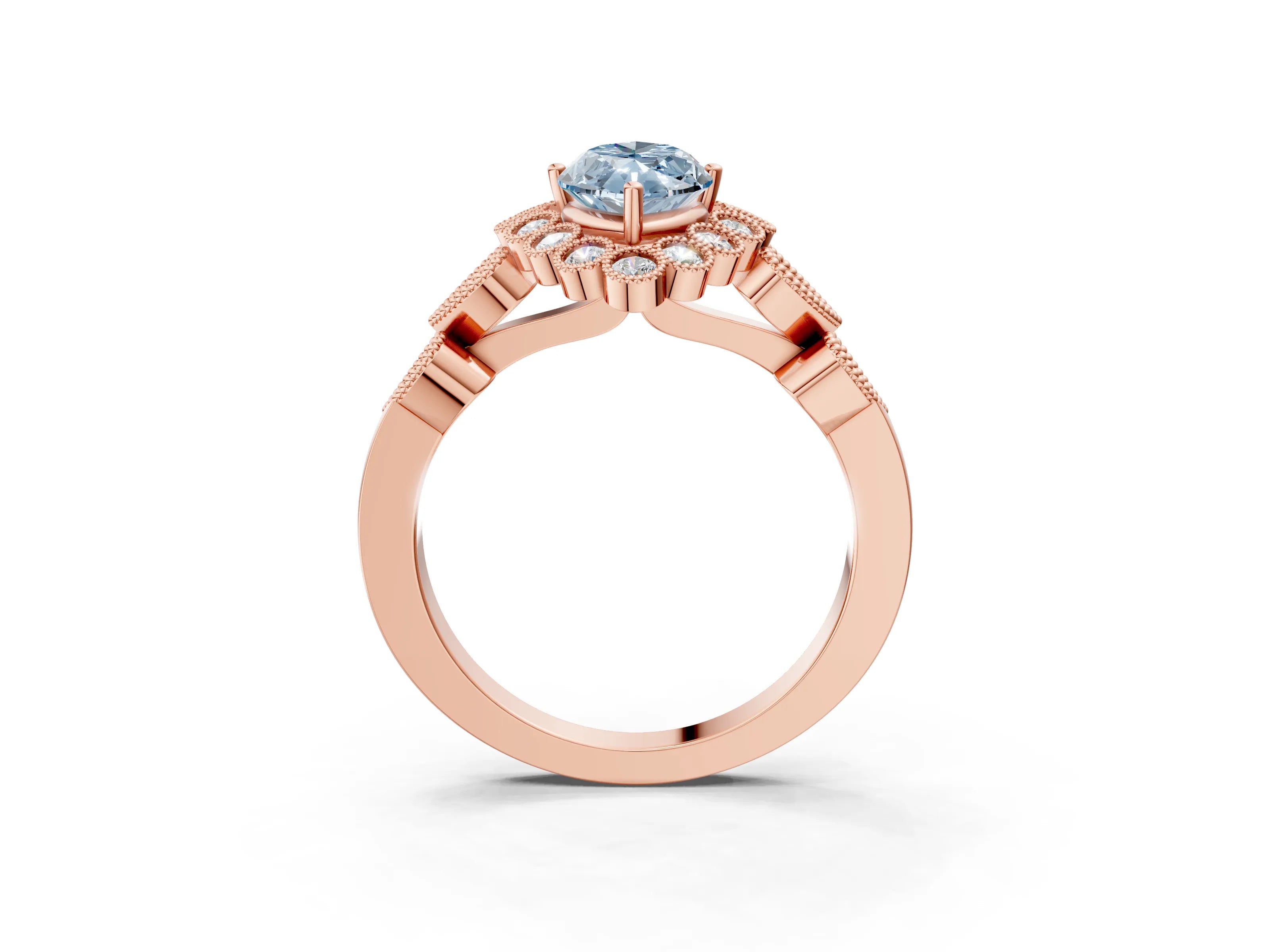 Rose gold Fancy Blue Marquise Cut Brilliant Milgrain Pave Heart Band Solitaire Ring_3