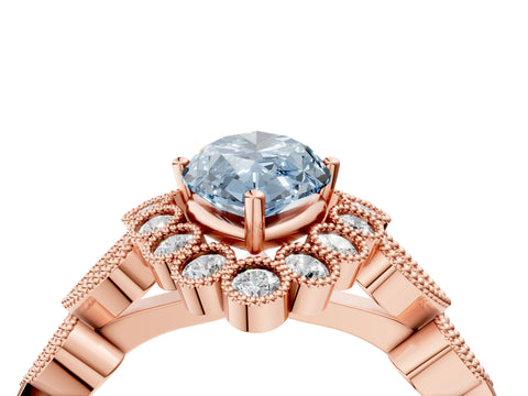 Rose gold Fancy Blue Marquise Cut Brilliant Milgrain Pave Heart Band Solitaire Ring_4
