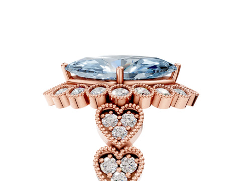 Rose gold Fancy Blue Marquise Cut Brilliant Milgrain Pave Heart Band Solitaire Ring_5
