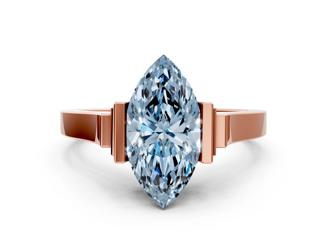 Rose gold Fancy Blue Marquise Cut Brilliant Solitaire Diamond Ring with Channel Set Band and Bar Prong Setting_12