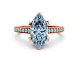 Rose gold Fancy Blue Marquise Cut Brilliant Split Shank Pave Solitaire Ring with Four-Prong Setting
