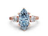 Rose gold Fancy Blue Marquise Cut Brilliant Three-Stone Diamond Ring with Pavé Band and Four-Prong Setting_3