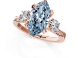 Rose gold Fancy Blue Marquise Cut Brilliant Three-Stone Diamond Ring with Pavé Band and Four-Prong Setting_4