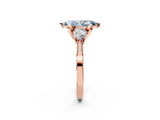 Rose gold Fancy Blue Marquise Cut Brilliant Three-Stone Diamond Ring with Pavé Band and Four-Prong Setting_5