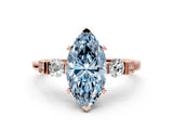 Rose gold Fancy Blue Marquise Cut Brilliant Three-Stone Pave Band with Four-Prong Setting