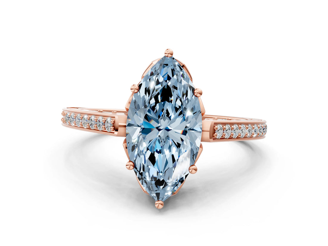 Rose gold Fancy Blue Marquise  Cut Cathedral Pave Diamond Engagement Ring with Six-Prong Setting_32