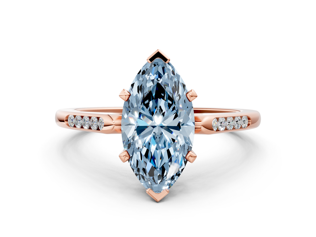 Rose gold Fancy Blue Marquise  Cut Channel Set Solitaire Engagement Ring with Four-Prong Setting_221
