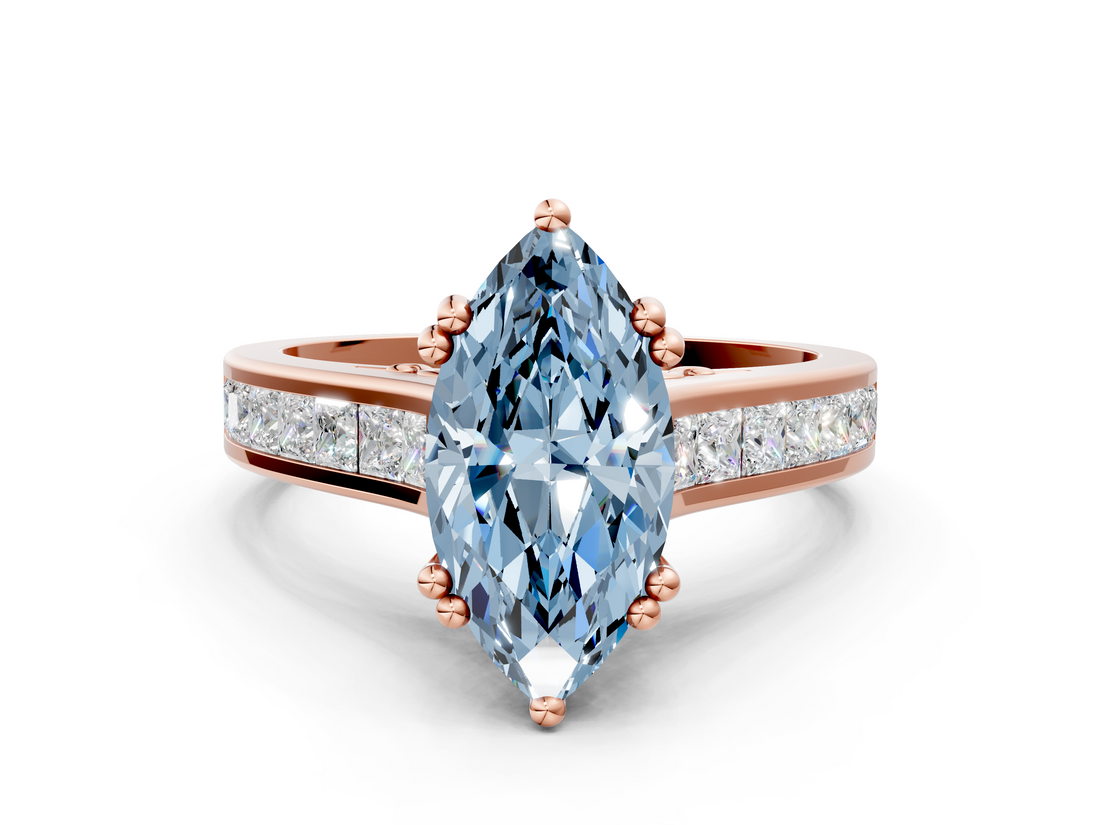 Rose gold Fancy Blue Marquise  Cut Channel Set Solitaire Engagement Ring with Prong Setting_20