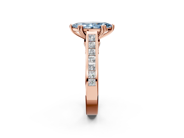 Rose Gold Marquise Channel Set Solitaire Engagement Ring Setting for Fancy Blue Center with Double Claw Prongs
