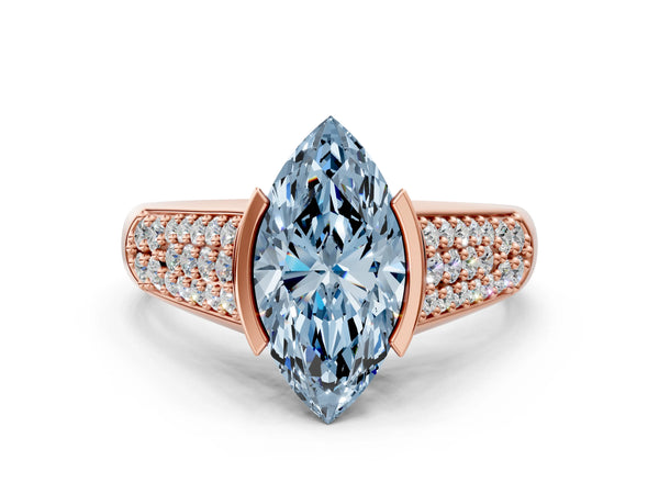 Rose gold Fancy Blue Marquise Cut Diamond Channel Set Pave Band with Tension Prong Setting
