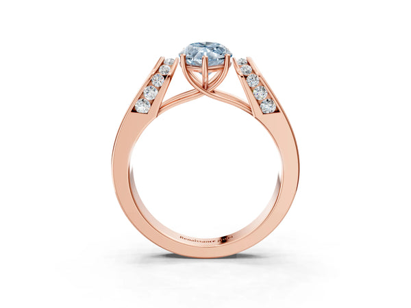 Rose gold Fancy Blue Marquise Cut Cut Diamond Channel Set Solitaire Ring with Four-Prong Setting