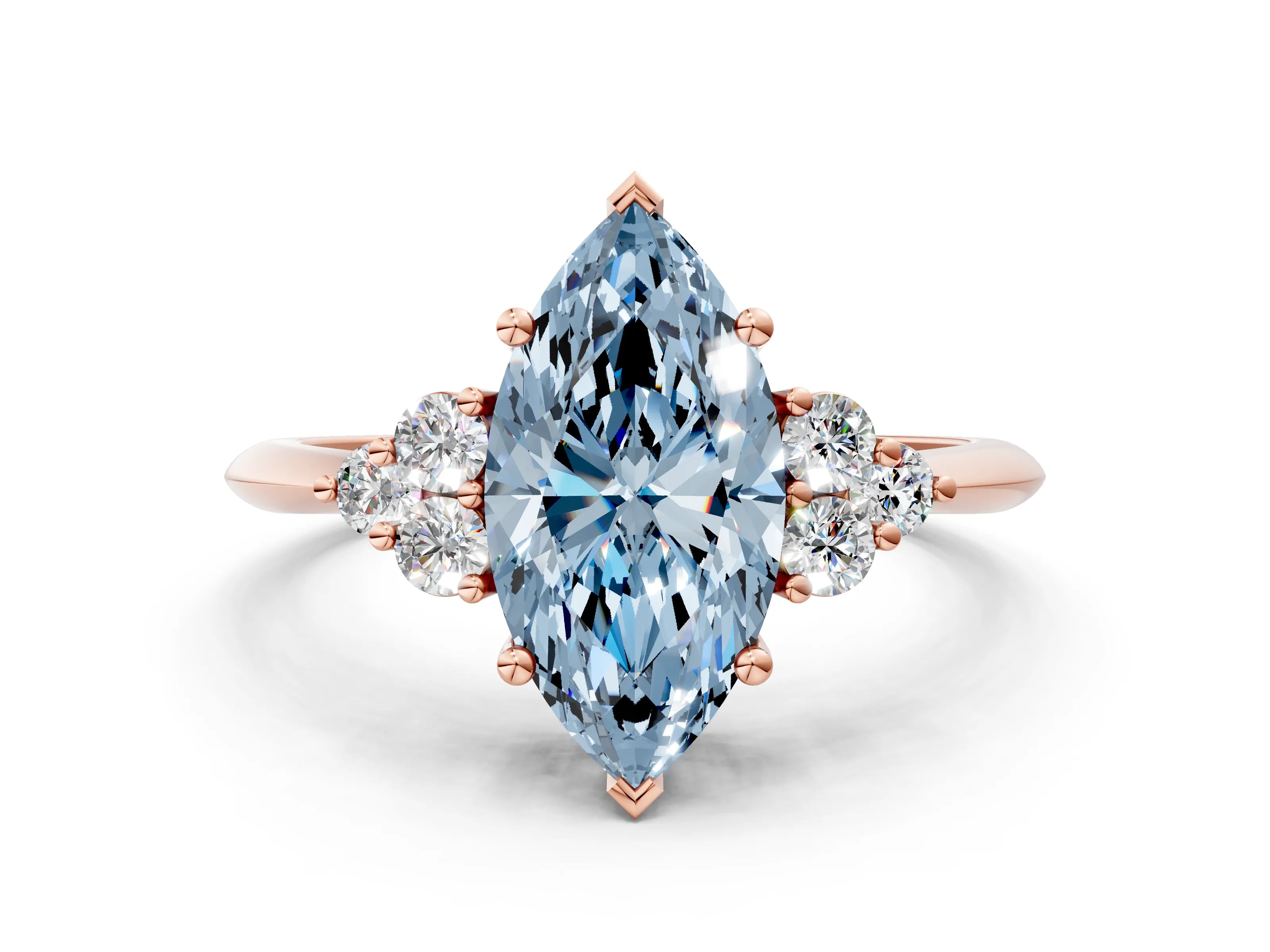 Rose gold Fancy Blue Marquise Cut Cut Diamond Cluster Ring with Solitaire Band and Four-Prong Setting_12