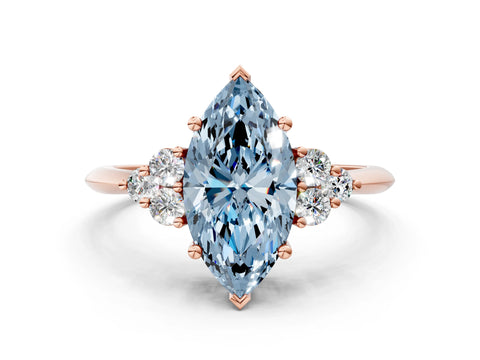Rose gold Fancy Blue Marquise Cut Cut Diamond Cluster Ring with Solitaire Band and Four-Prong Setting_12