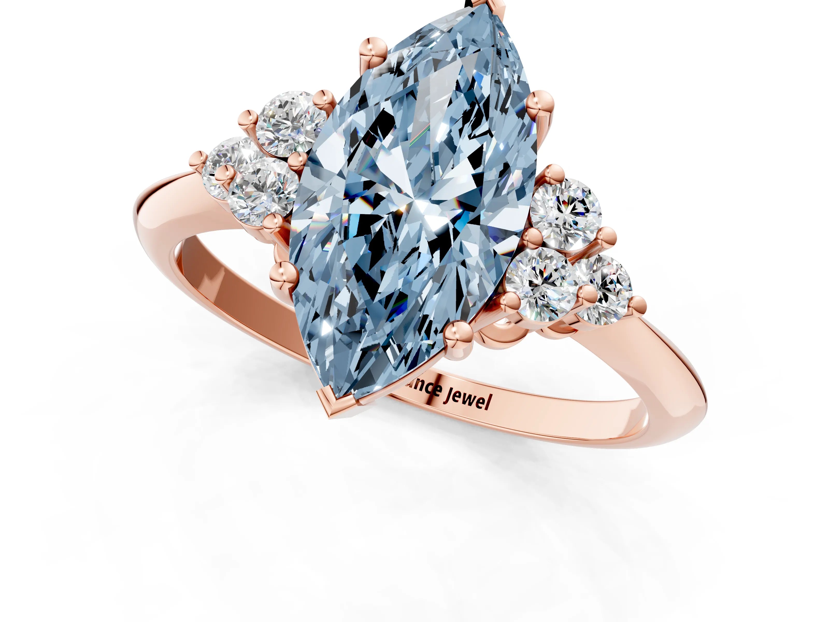 Rose gold Fancy Blue Marquise Cut Cut Diamond Cluster Ring with Solitaire Band and Four-Prong Setting_13
