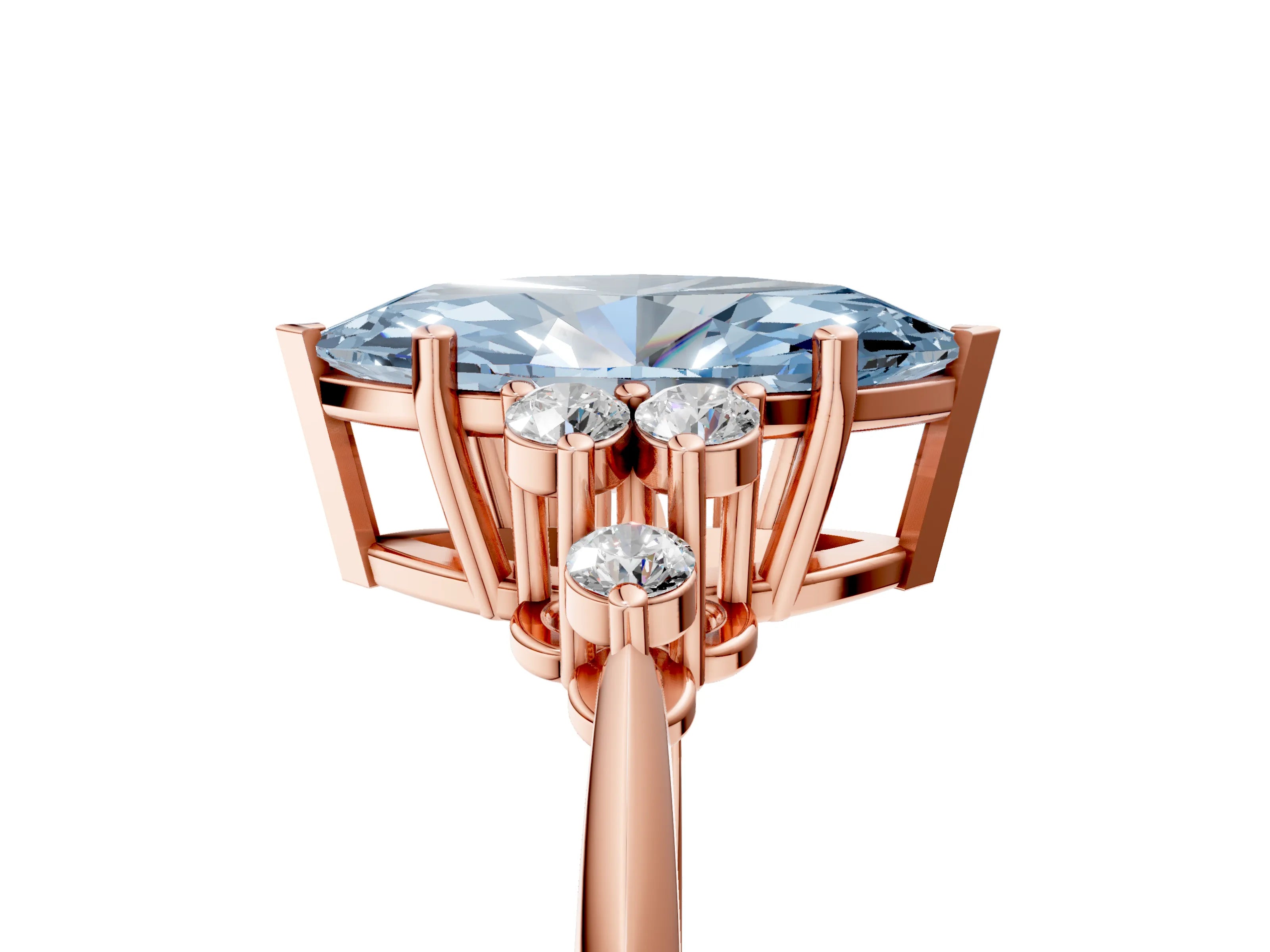 Rose gold Fancy Blue Marquise Cut Cut Diamond Cluster Ring with Solitaire Band and Four-Prong Setting_17