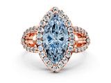 Rose gold Fancy Blue Marquise Cut Cut Diamond Halo Engagement Ring with Open Split Pavé Band