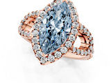 Rose gold Fancy Blue Marquise Cut Cut Diamond Halo Engagement Ring with Open Split Pavé Band_1