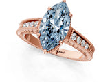 Rose gold Fancy Blue Marquise Cut Cut Diamond Milgrain Pave Band Four-Prong Setting Ring_4