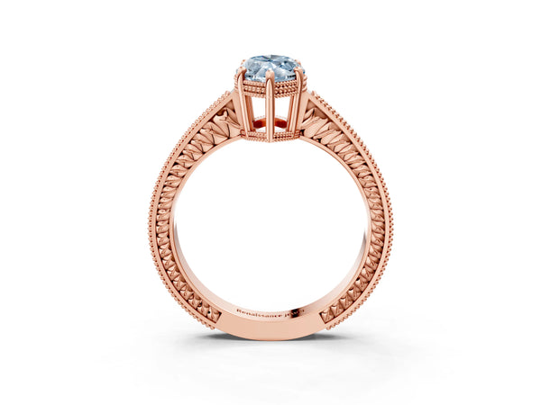 Rose gold Fancy Blue Marquise Cut Cut Diamond Milgrain Pave Band Four-Prong Setting Ring