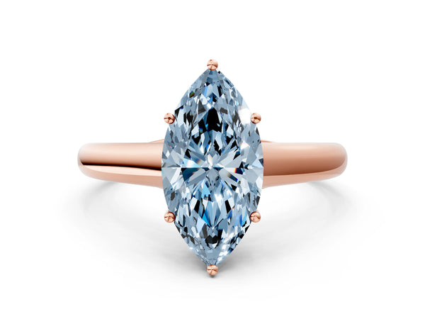 Rose gold Fancy Blue Marquise Cut Cut Diamond Solitaire Engagement Ring with Tapered Plain Band and Four-Prong Setting