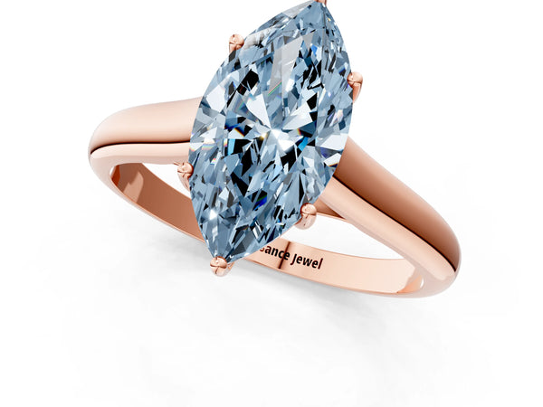 Rose gold Fancy Blue Marquise Cut Cut Diamond Solitaire Engagement Ring with Tapered Plain Band and Four-Prong Setting
