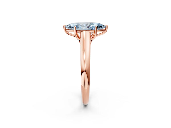 Rose gold Fancy Blue Marquise Cut Cut Diamond Solitaire Engagement Ring with Tapered Plain Band and Four-Prong Setting