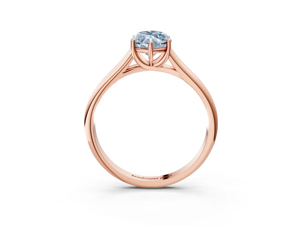 Rose gold Fancy Blue Marquise Cut Cut Diamond Solitaire Engagement Ring with Tapered Plain Band and Four-Prong Setting