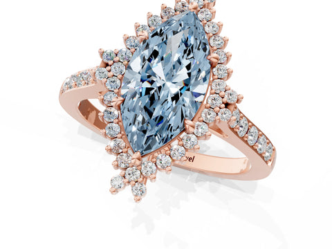 Rose gold Fancy Blue Marquise Cut Cut Diamond Sunburst Halo Engagement Ring with Pavé Band_1