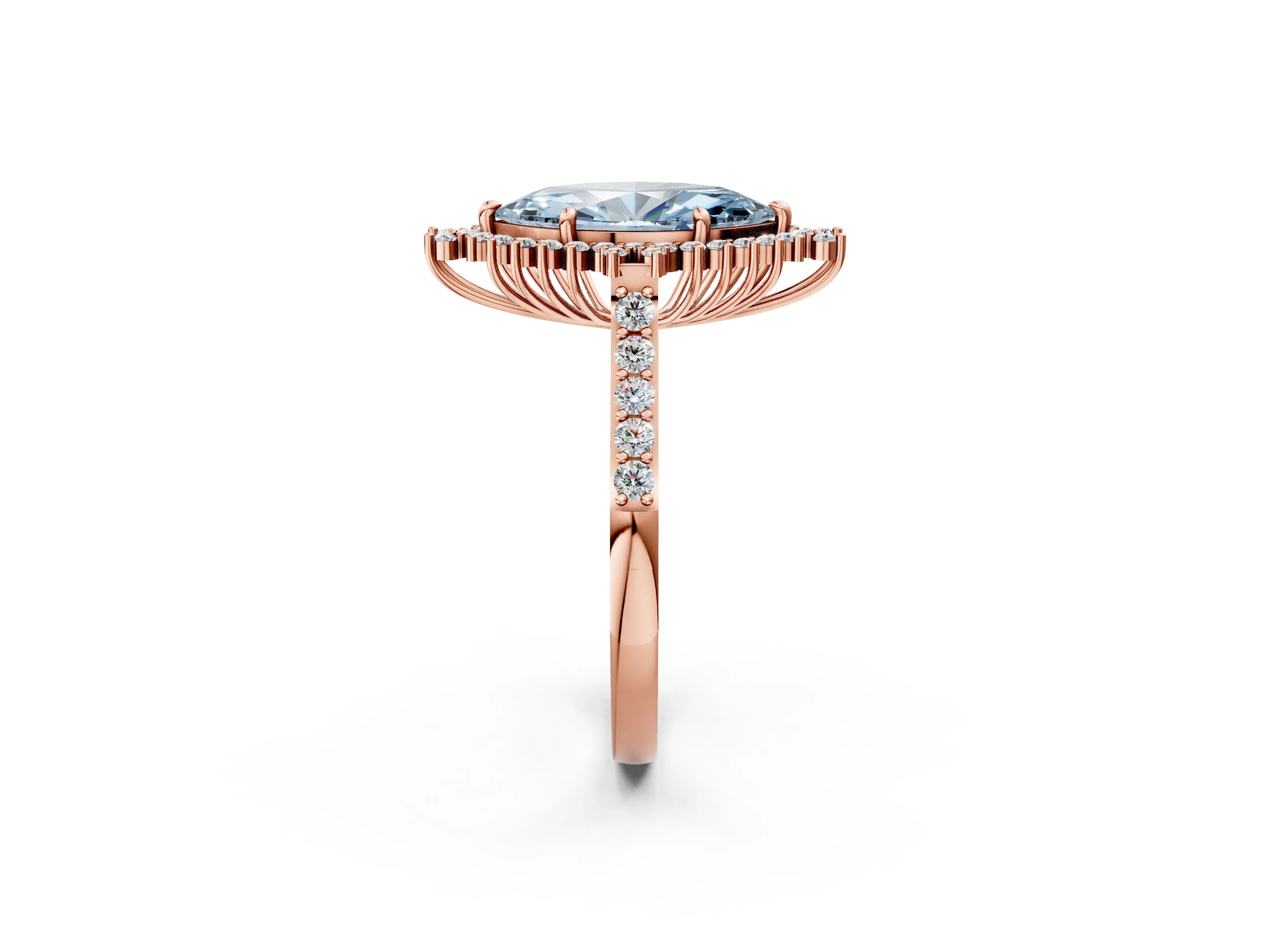 Rose gold Fancy Blue Marquise Cut Cut Diamond Sunburst Halo Engagement Ring with Pavé Band_2