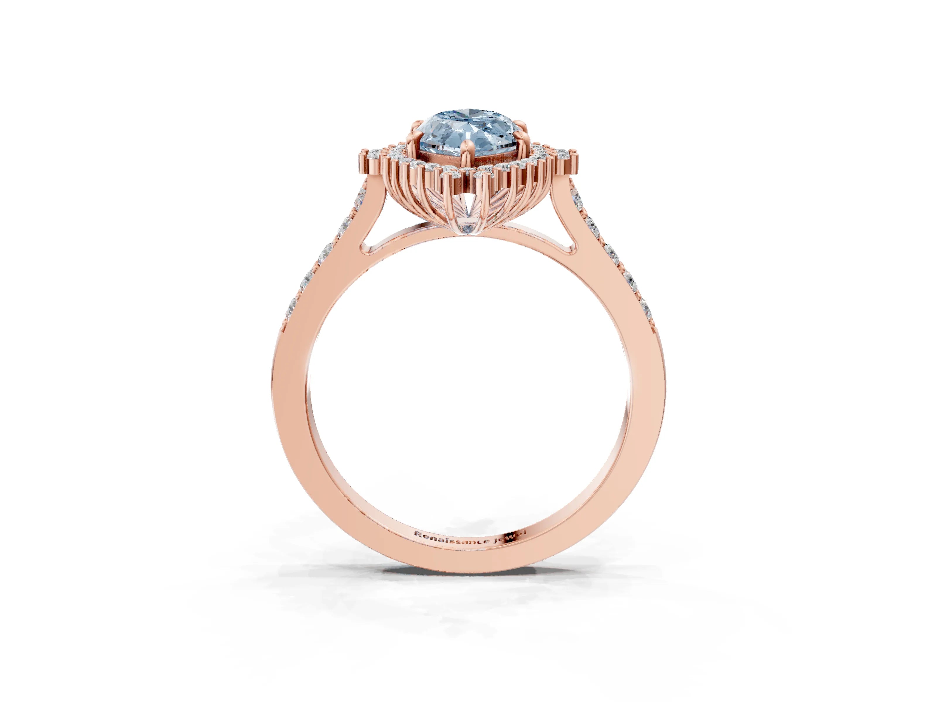 Rose gold Fancy Blue Marquise Cut Cut Diamond Sunburst Halo Engagement Ring with Pavé Band_3