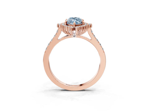 Rose gold Fancy Blue Marquise Cut Cut Diamond Sunburst Halo Engagement Ring with Pavé Band_3