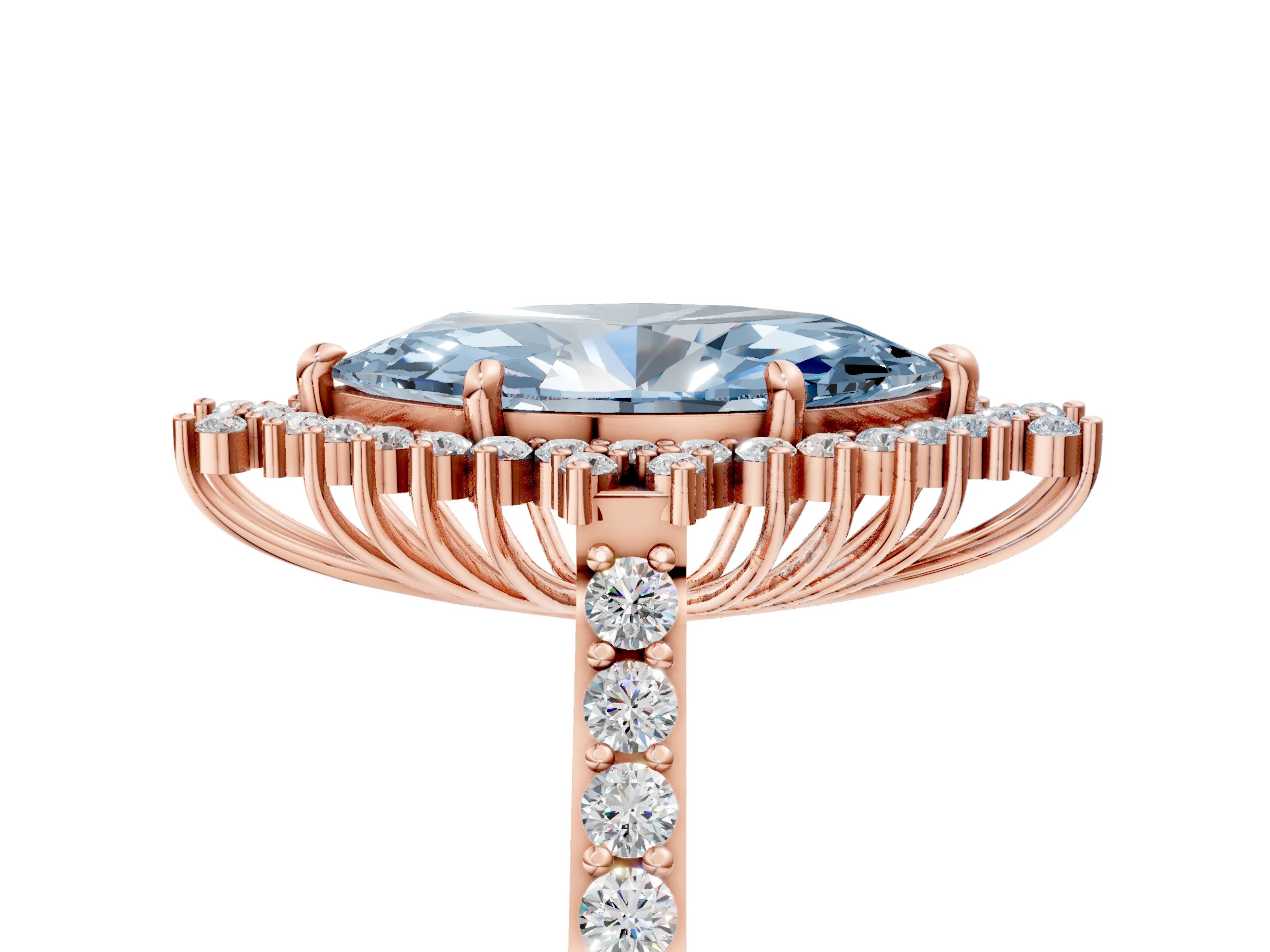 Rose gold Fancy Blue Marquise Cut Cut Diamond Sunburst Halo Engagement Ring with Pavé Band_5