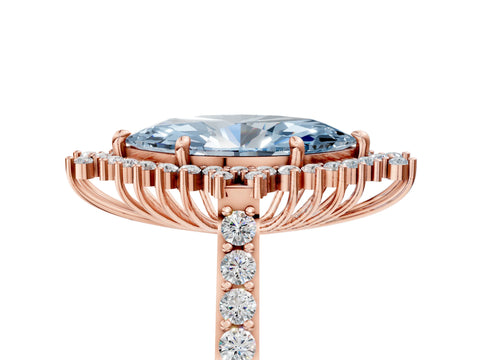Rose gold Fancy Blue Marquise Cut Cut Diamond Sunburst Halo Engagement Ring with Pavé Band_5
