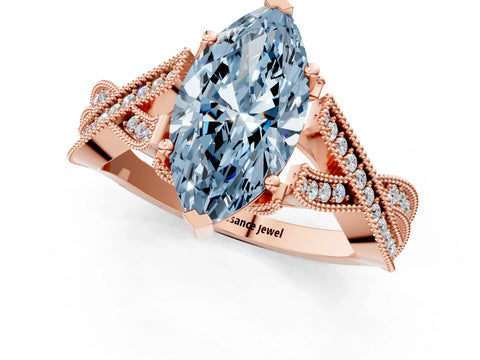 Rose gold Fancy Blue Marquise Cut Cut Diamond Twisted Band with Milgrain Pave Setting and Four-Prong Setting_1